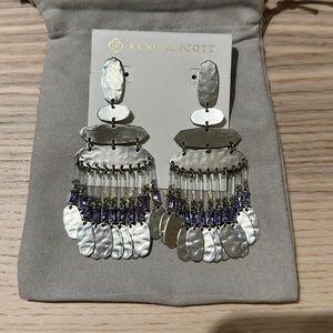 Kendra Scott Nicola Silver and Blue crystal chandelier earrings